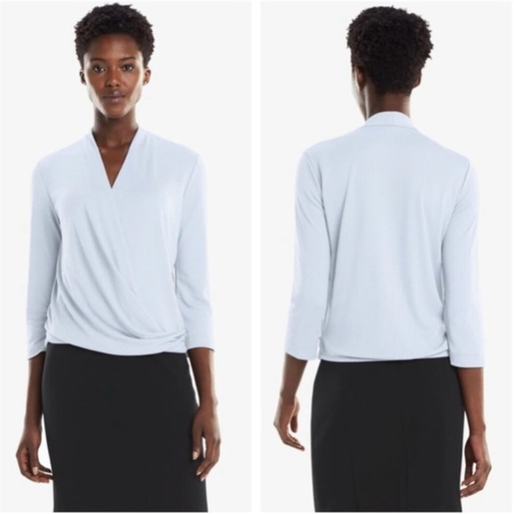 MM Lafleur Tops - MM LAFLEUR New York The Beneuve TOP in Oxford Blue Drape Front